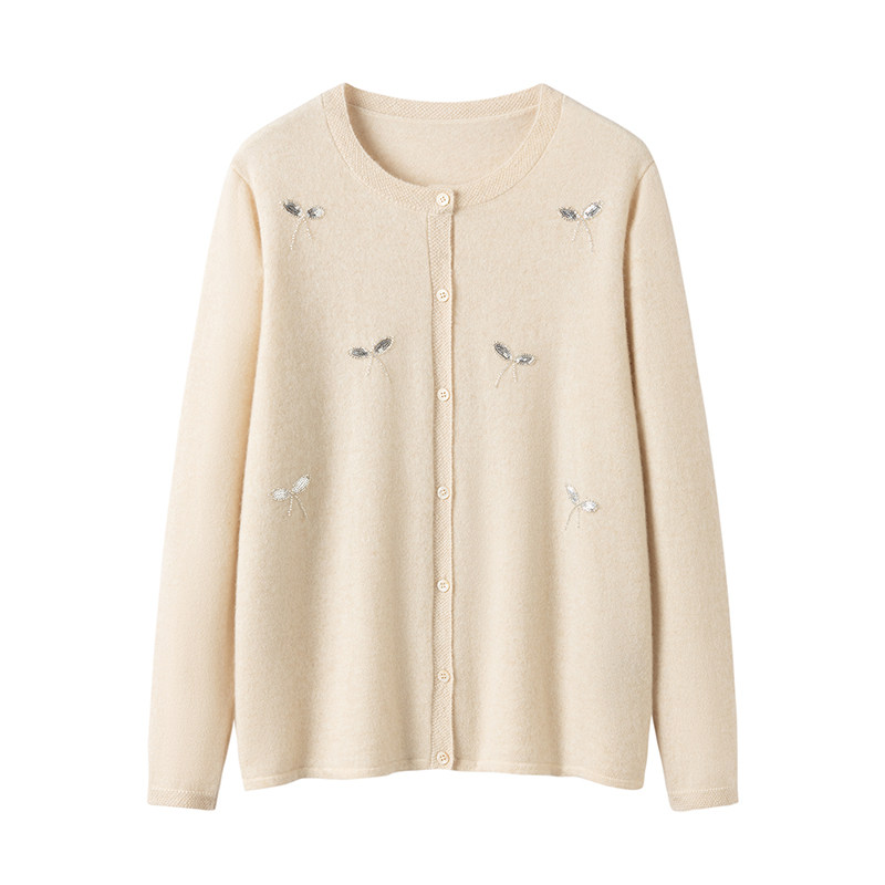 2025秋冬新款圆领羊绒开衫女100%山羊绒重工刺绣蝴蝶针织毛衣外套,女装/女士精品,羊绒衫,淘宝优惠券,粉丝福利购,淘宝优惠卷