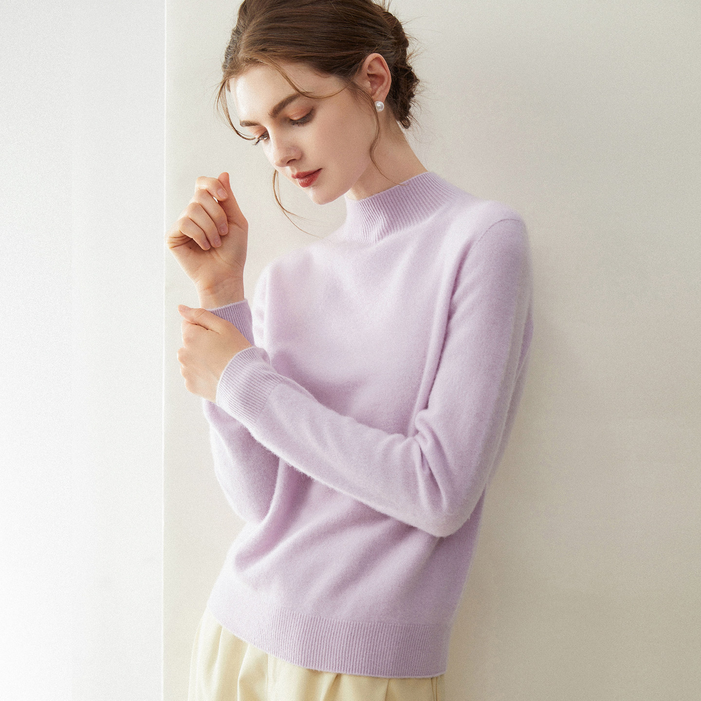 轻奢风一线100%纯山羊绒衫女半高领毛衣秋冬宽松显瘦针织打底衫