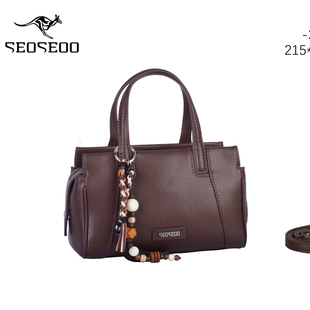 袋鼠女包2025新款超纤真皮皮包串珠手提包水桶轻奢腋下单肩斜挎包