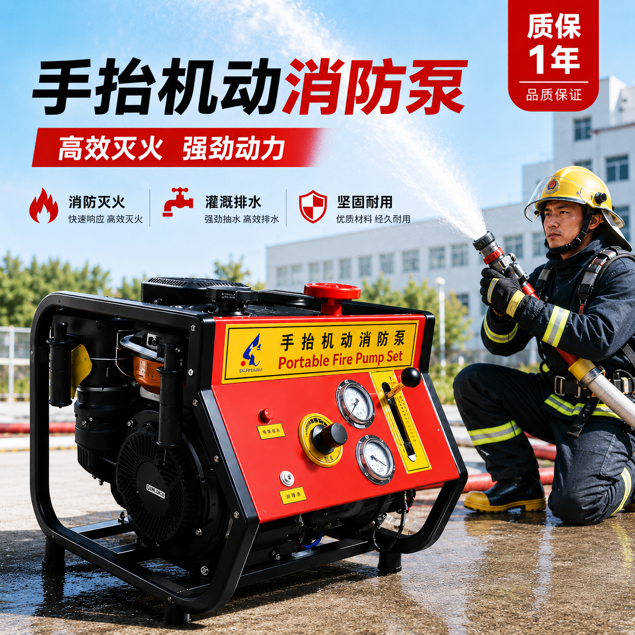 手抬机动消防泵手抬泵高压自吸真空水泵3C东进高扬程柴油机浮艇泵