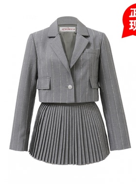 【地球店】重工炸街小西装套装女时尚秋季2024年新款百褶裙两件套