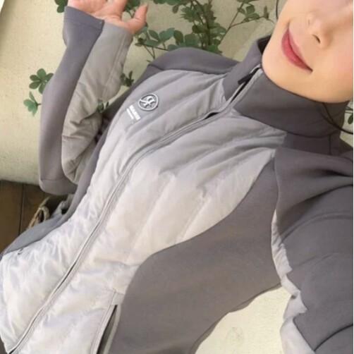 地球店灰色拼接收腰轻薄羽绒服女秋冬短款修身显瘦小众设计感外套