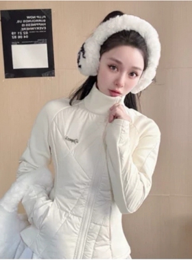 地球店立领拼接轻薄羽绒服高尔夫女装秋冬短款修身运动瑜伽白外套