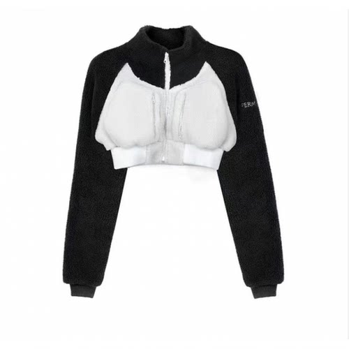 黑白拼色立领短款外套