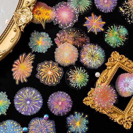 烟花花火复古手帐贴纸咕卡追星小卡装饰手账素材贴画