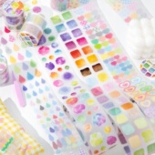 暮光生活光谱pet模切手帐胶带套图案彩色爱心雨滴可爱diy手账贴纸