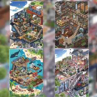 朝釉造景贴纸21.0末日重生微恐亮膜解压3d立体小屋微缩场景贴画