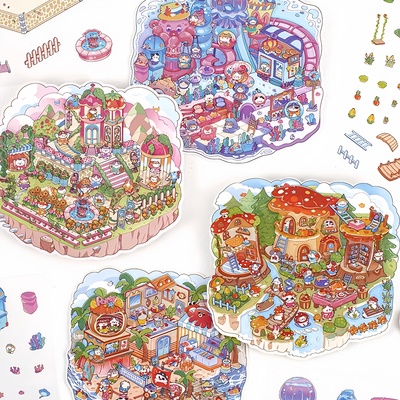 寓见诚品喵星梦境造景贴纸卡通趣味微缩场景3D小屋解压贴纸新款