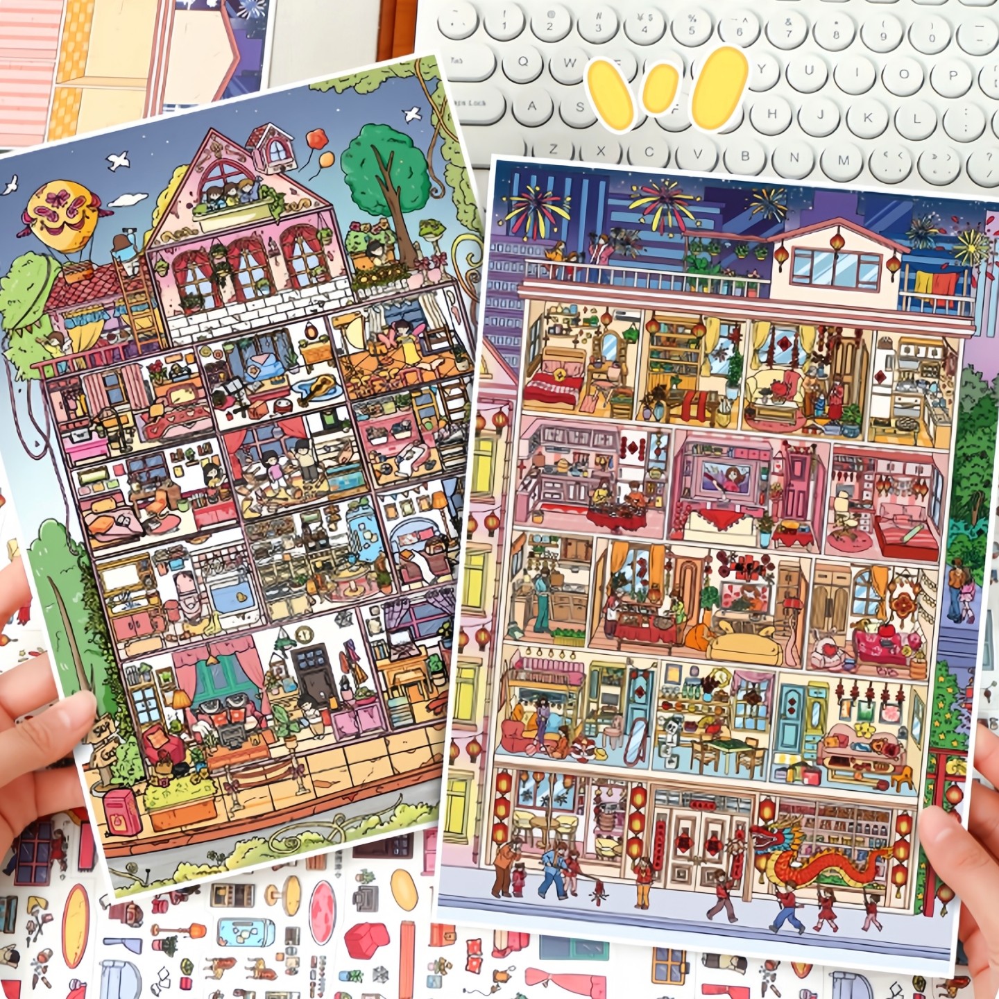 艺蓝131.0可爱格子间造景贴纸3D立体场景微缩DIY拼贴手帐贴画玩具,文具电教/文化用品/商务用品,贴纸/立体贴纸,淘宝优惠券,粉丝福利购,淘宝优惠卷