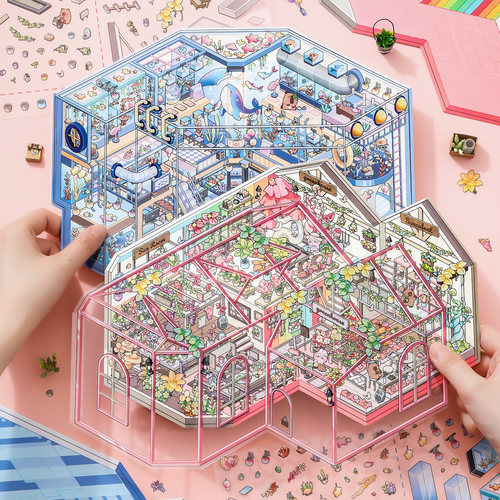 芯陌造景贴纸玻璃小屋微缩场景贴