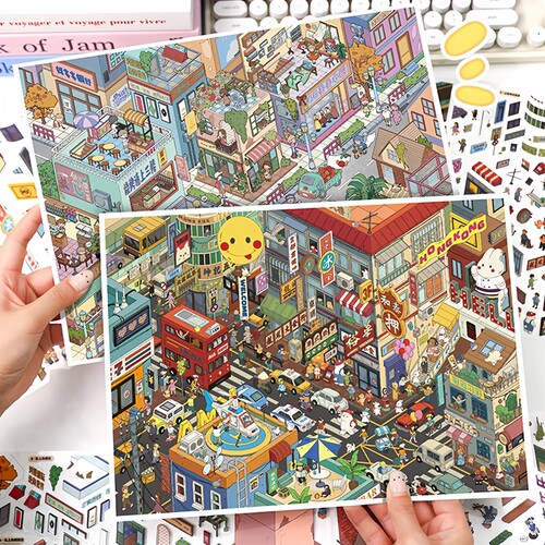 艺蓝141.0造景贴纸缤纷香港街道