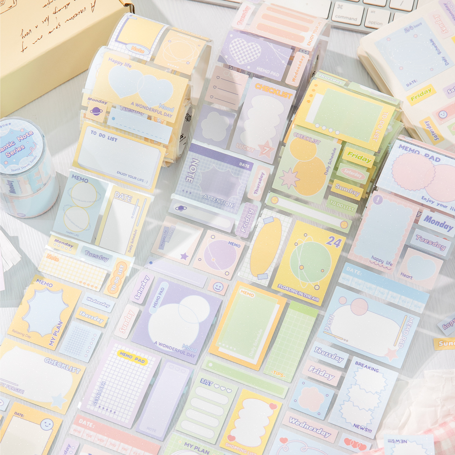 浪漫手札模切手帐胶带盐甜系简约日记装饰便签有粘性手账素材贴纸
