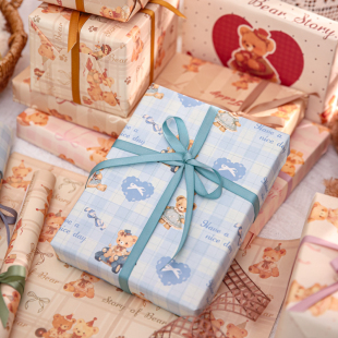 可爱生日礼物包装纸卡通小熊儿童女孩大尺寸礼盒包装包书牛皮纸