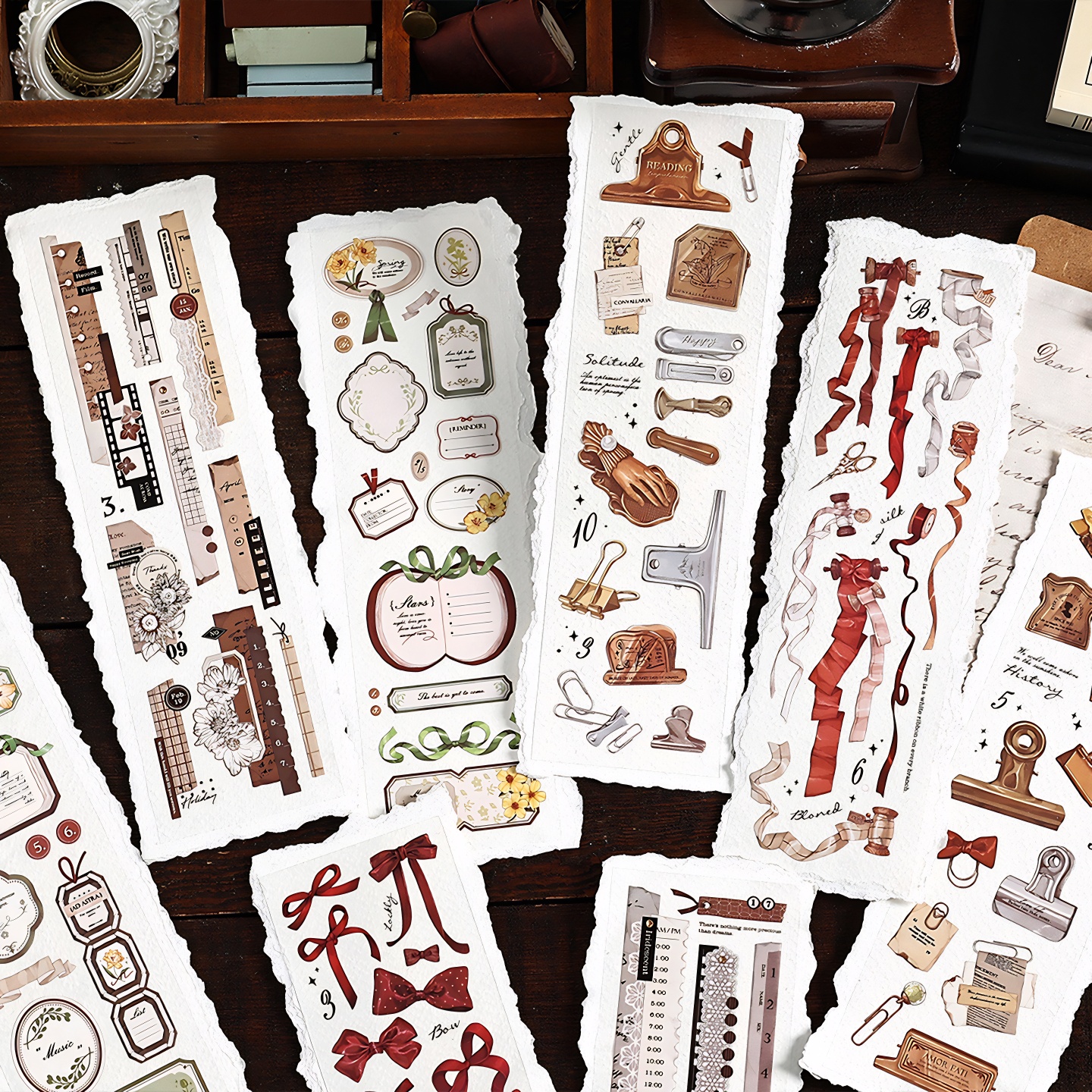 时间应答PET透明贴纸手帐胶带蕾丝夹子欧式复古手账素材整张贴画