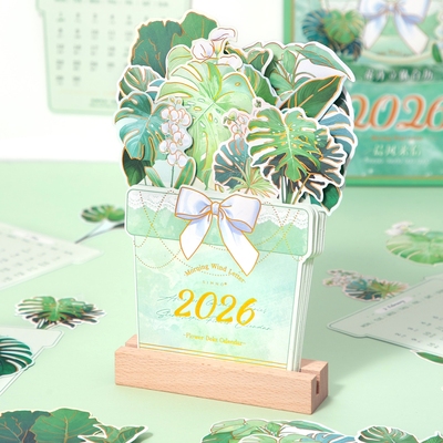 2026年创意花卉木质台历简约ins文艺立体插画日历桌面小摆件月历