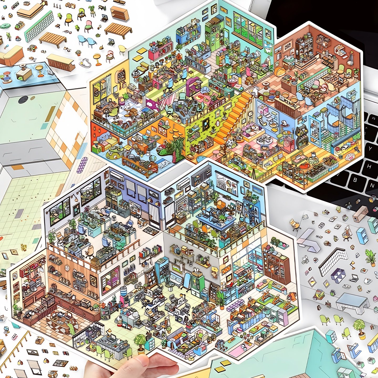 infeelme今日营业中第三十二弹立体小屋场景微缩造景贴纸大号贴画
