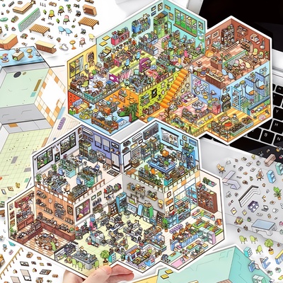 infeelme今日营业中第三十二弹立体小屋场景微缩造景贴纸大号贴画