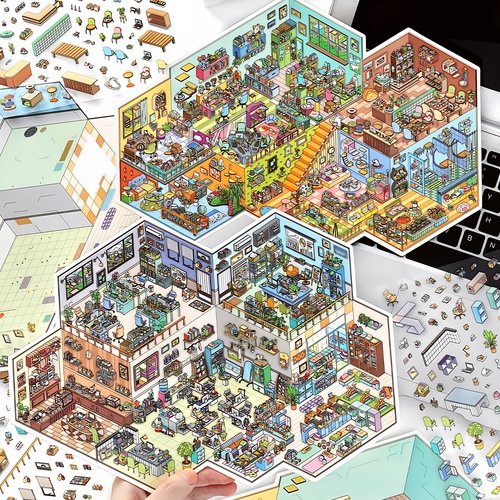 infeelme今日营业中第三十二弹立体小屋场景微缩造景贴纸大号贴画