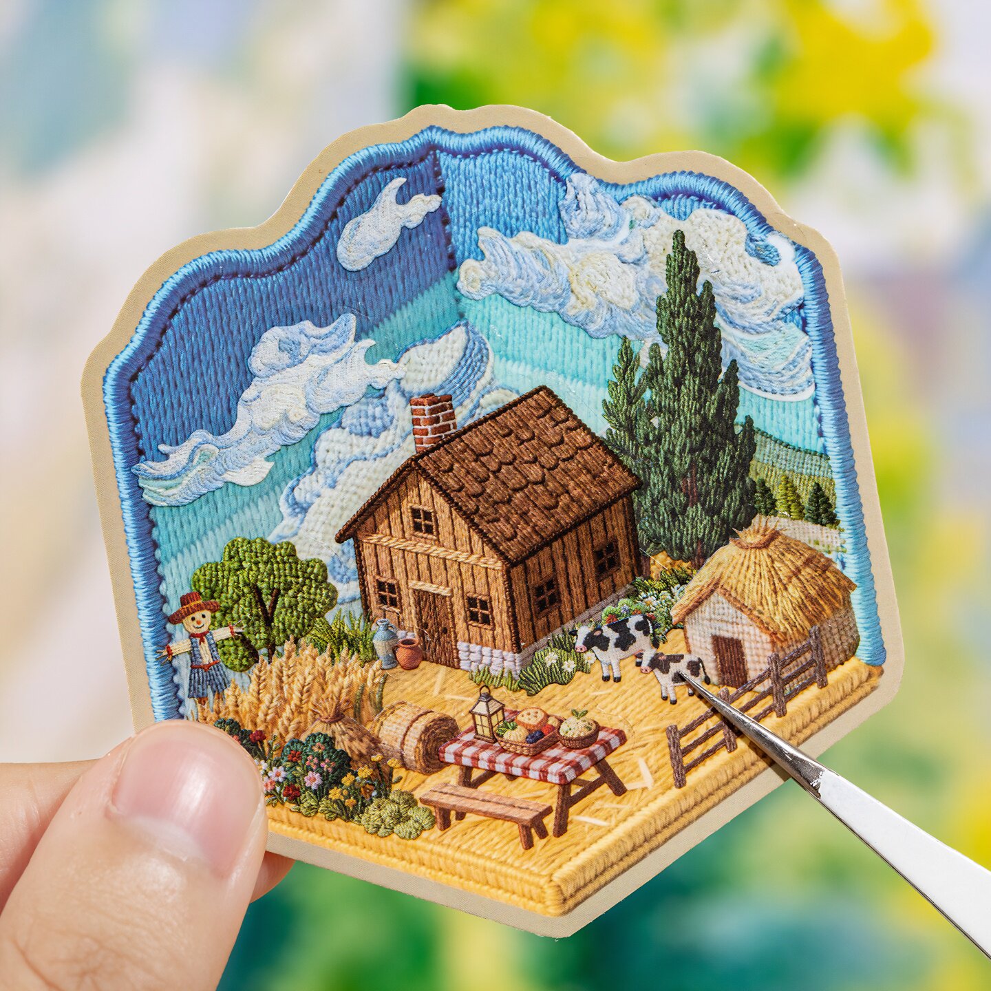 语闲mini迷你造景贴纸一本仿真刺绣风微缩场景立体小屋贴画书pet
