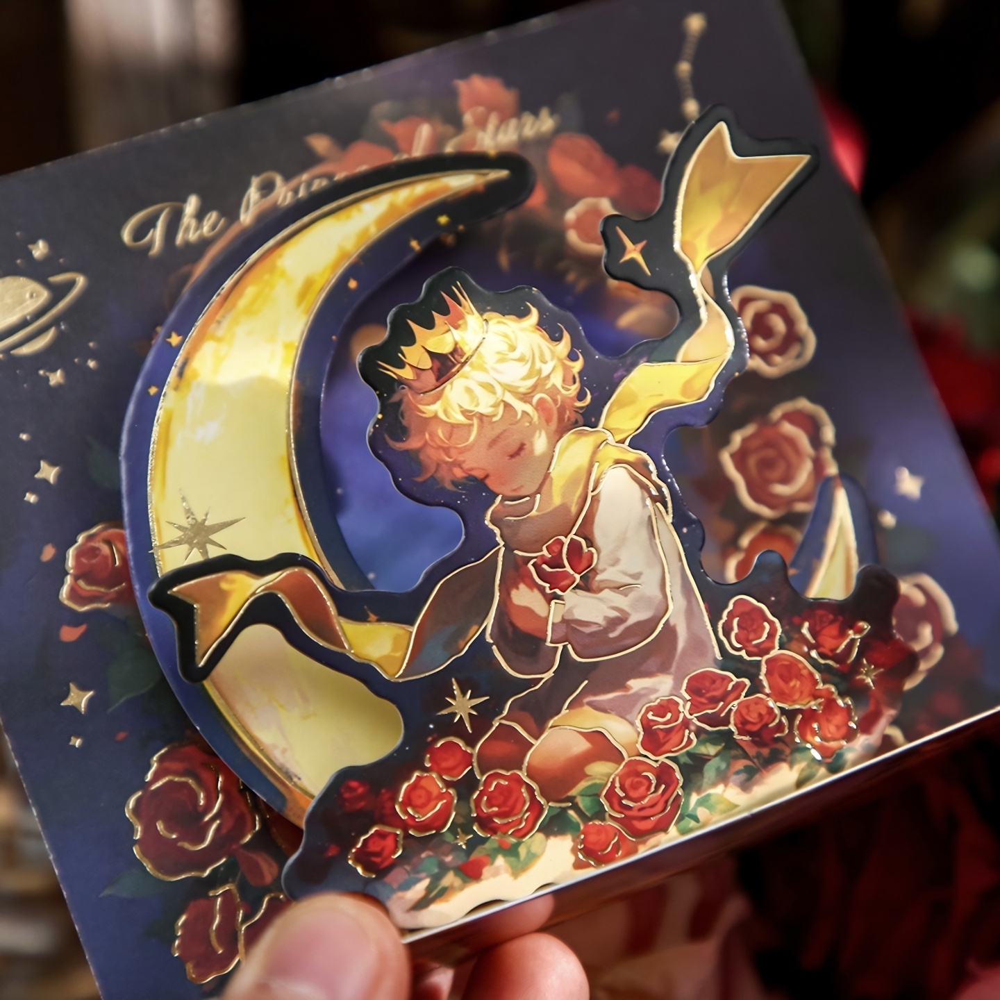 温暖宇宙王子立体贺卡3D花卉小卡片生日祝福情侣表白信封套装