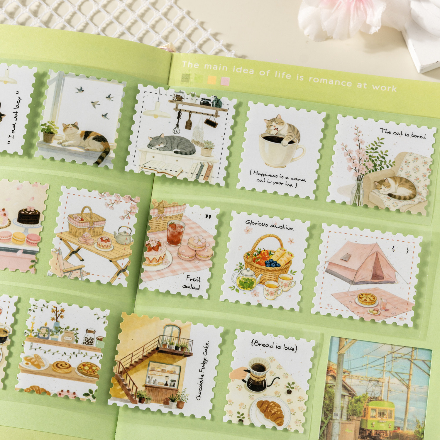 春日序曲生活日常铜版纸胶带复古邮票形状手帐高颜值素材手账贴纸