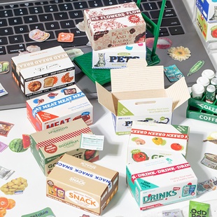 雅逸生活盒装手帐贴纸50枚复古昭和古早日系美食手账素材装饰贴画