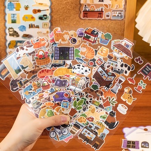语闲小小日常萌系手帐贴纸可爱卡通动物森林系日记装 饰手账贴画