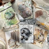 拼贴岛屿双材质复古手帐贴纸童话风拼布格纹碎花手账素材装 饰贴画