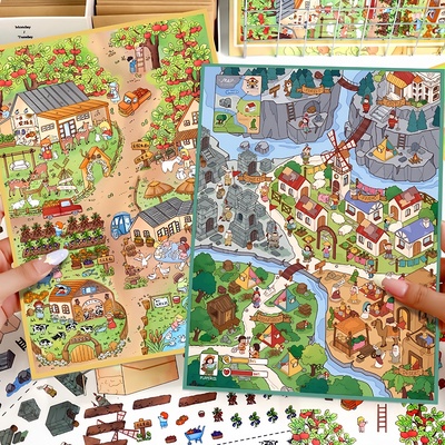 艺蓝67.0造景贴纸大号立体小屋场景解压贴纸动物农场微缩场景贴画