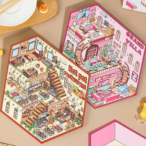 语闲幻想世界立体微缩收纳造景贴纸大号场景贴纸手工diy3D小屋贴