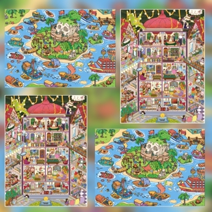 小公馆微缩场景格子间解压贴画 朝釉造景贴纸亮膜20.0海岛探险我