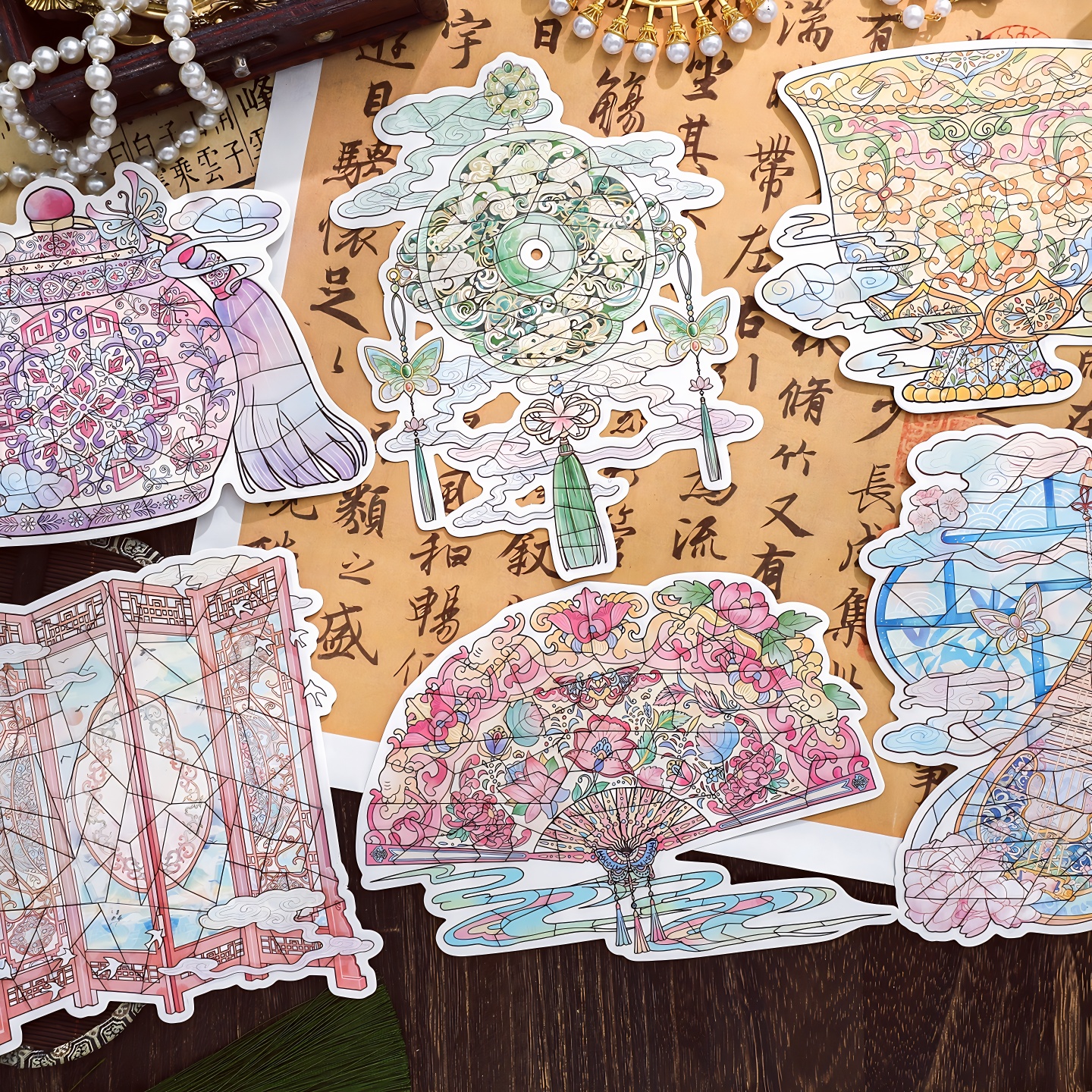 纸迹清韵雅集拼图造景贴纸高难度古董修复微缩场景古风大号贴画