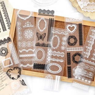 infeelme花边蕾丝PET六段装长条复古手帐贴纸diy手账素材装饰贴画