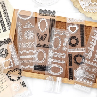 infeelme花边蕾丝PET六段装长条复古手帐贴纸diy手账素材装饰贴画