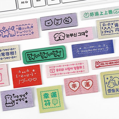 巴啦啦刺绣织唛贴幸运标签线条风可爱卡通动物手帐装饰贴纸布贴