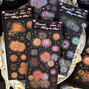 语闲漫空花火pet冷烫手帐贴纸烟花小卡装 饰diy烟火复古手账贴纸