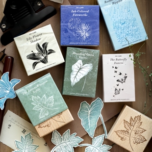 陌墨万物静默如谜复古木质印章烟花烟火植物花朵手帐木质盖章闲章