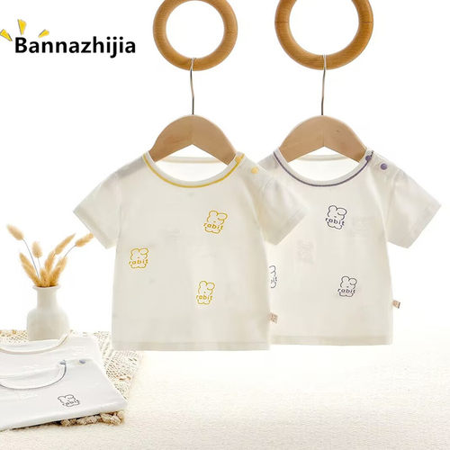 婴儿衣服夏季棉质婴童短袖T恤0-3-6-9男女宝宝夏季暗扣短袖上衣薄