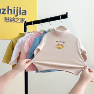 内搭上衣服 t恤秋冬季 宝宝无骨德绒保暖半高领打底衫 男女儿童长袖