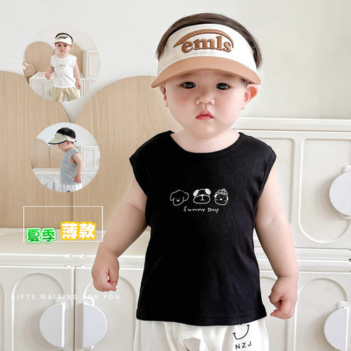 男女宝宝衣服夏季薄款人棉洋气儿童飞袖凉快上衣小童无袖背心T恤