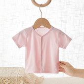 新生婴儿开衫 T恤莫代尔无骨和尚服上衣 短袖 夏季 初生宝宝衣服薄款