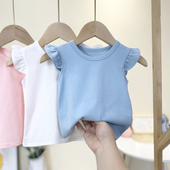 时尚 薄款 无袖 女宝宝夏季 儿童纯棉t恤小女孩婴儿打底衫 背心上衣T恤