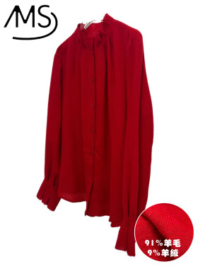 过年喜庆羊毛杉女红色薄款内搭气质羊绒杉新款保暖百搭混纺衬衫