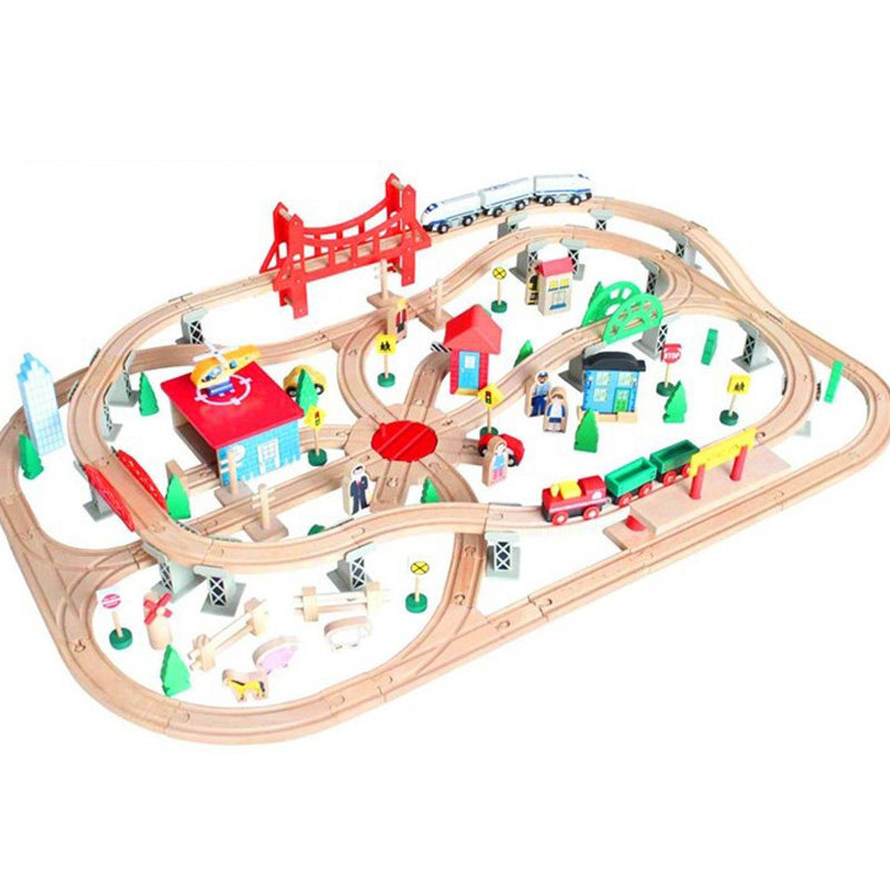 130 PIECES WOODEN TRACK SET ELECTRIC TRAIN TRACK SMALL TRAIN CITY TRAFFIC CHILDRENS EDUCATIONAL TOY GIFT