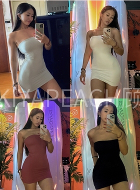 KIYA PEACH 顾抹胸连衣裙女可拆卸胸垫带防滑条包臀裙