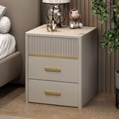 床头柜白色浅灰色浅卡其实木生态板材烤漆床边柜配套床头柜三抽屉