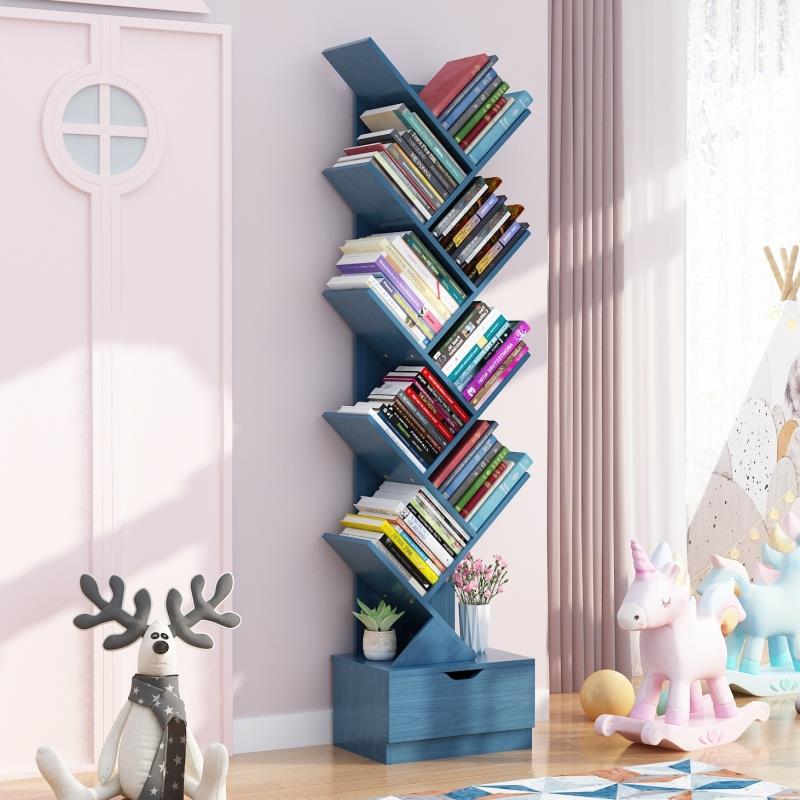 书架落地置物架床头书柜子一体靠墙客厅实木简易小型儿童绘本架