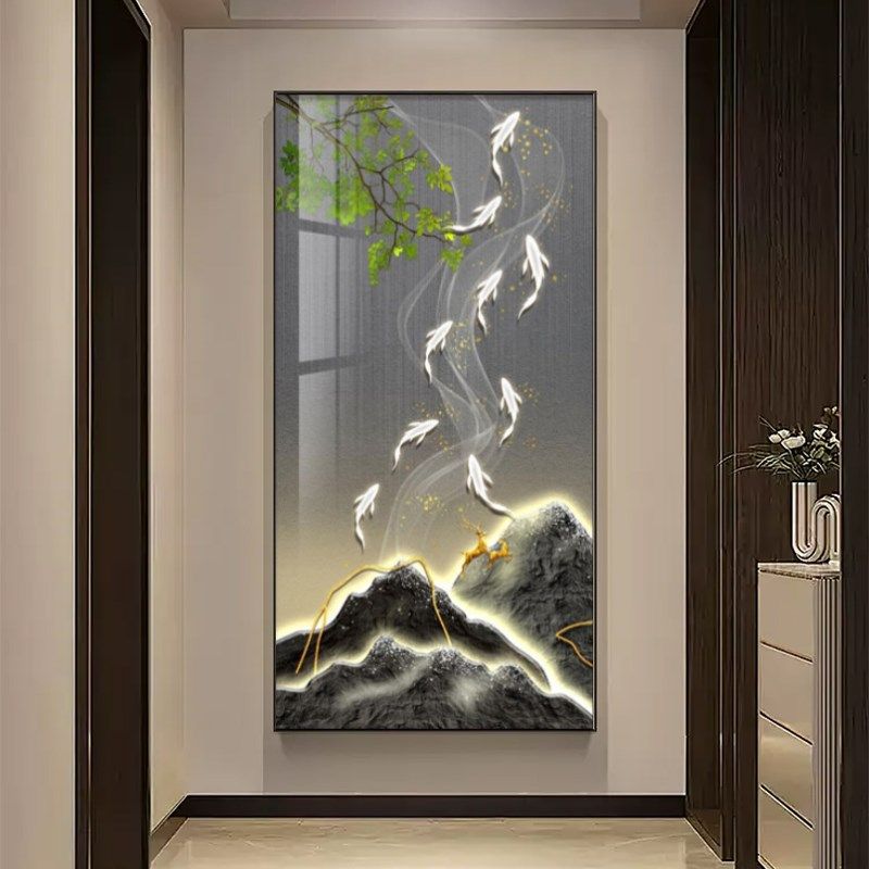 精选九鱼图玄关装饰画竖版现代简约入户门走廊过道挂画寓意好轻奢,家居饰品,现代装饰画,淘宝优惠券,粉丝福利购,淘宝优惠卷