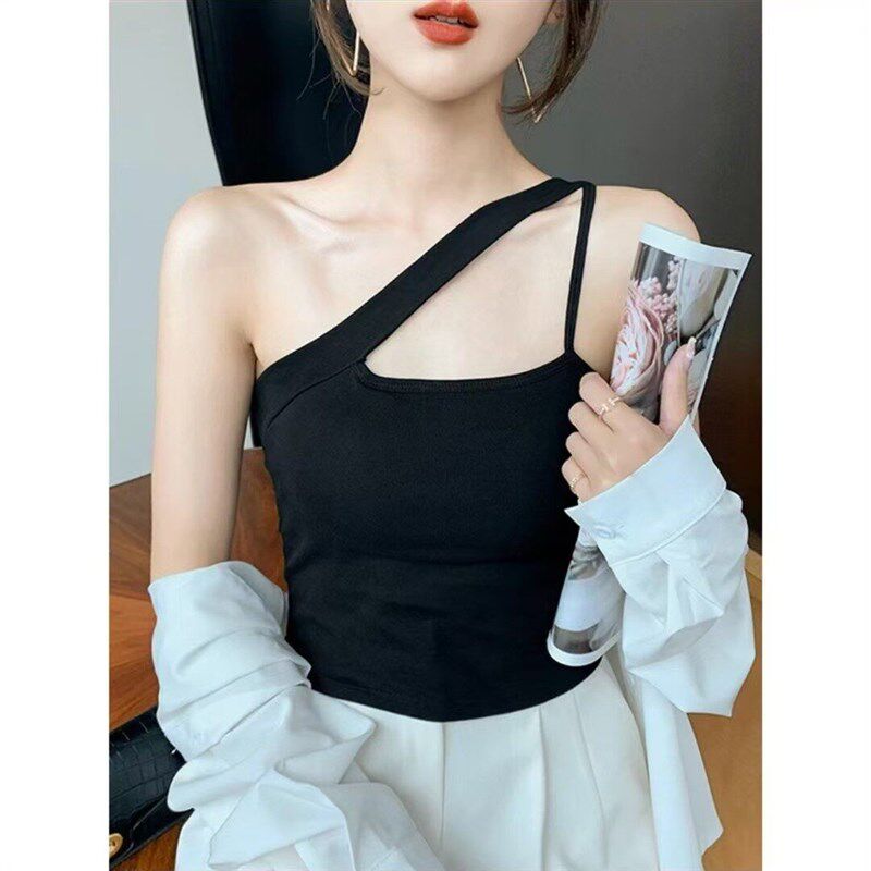 百搭防走光无袖薄款内搭短款吊带背心女夏季弹力修身显瘦带胸垫的