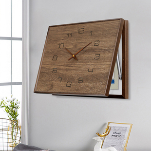 强电箱钟表装饰画轻奢实木挂钟家用配电箱开关柜遮挡电表箱带时钟